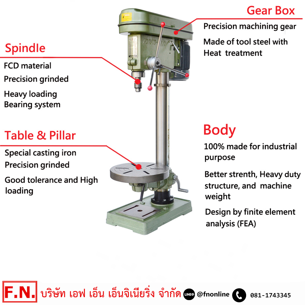 HORNG-DAR HD-14 แท่นสว่าน 1HP 380V สามารถเจาะได้ 16 มิล