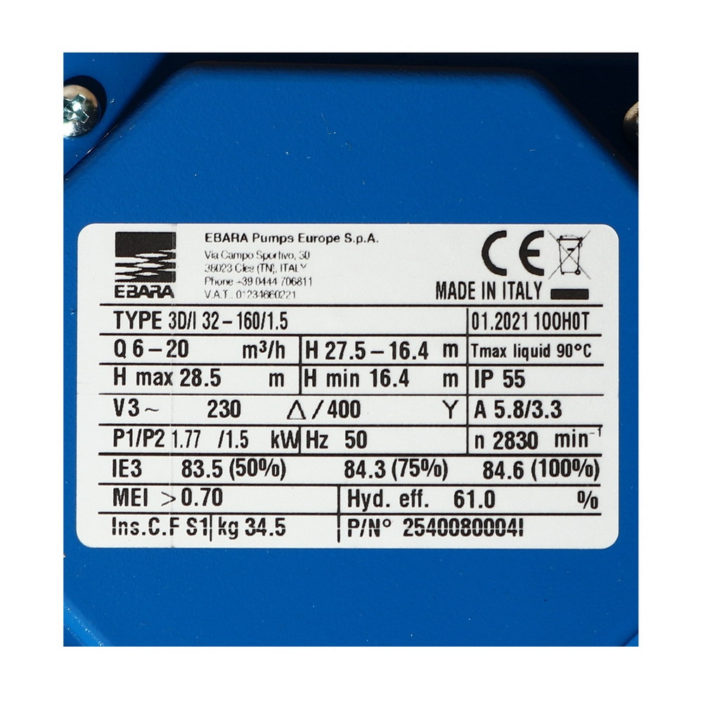 EBARA 3D 32-160-1-5 ปั๊มเหล็กหล่อ หน้าแปลน 2HP 380V_4