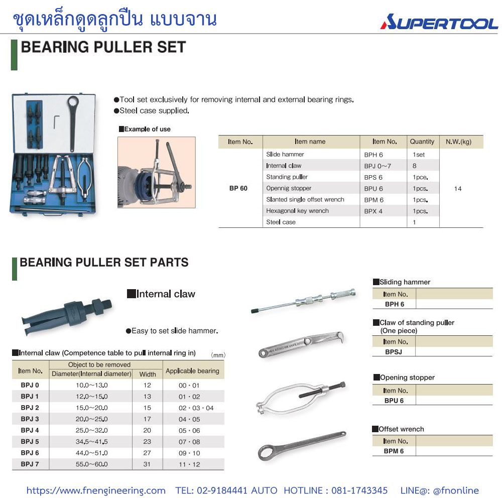 SUPERTOOL BP60 ชุดเหล็กดูดลูกปืน แบบจาน