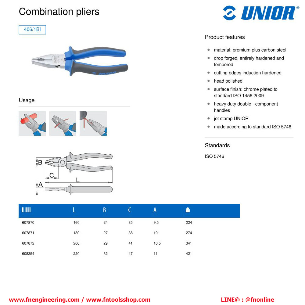 406-1BI คีมปากจิ้งจก 6-12 นิ้ว