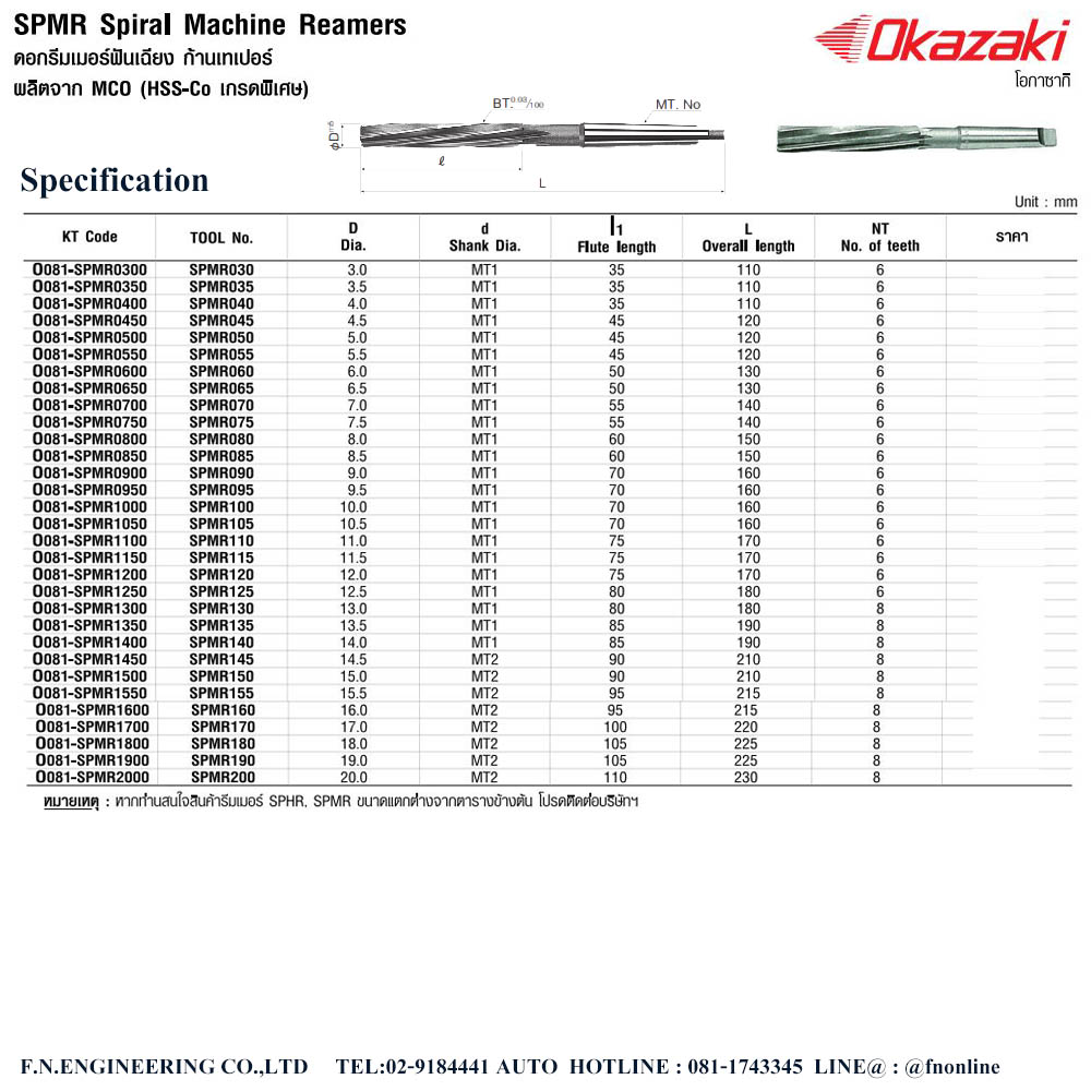 spmr ดอกริมเมอร์ฟันเฉียงก้านเทเปอร์ okazaki