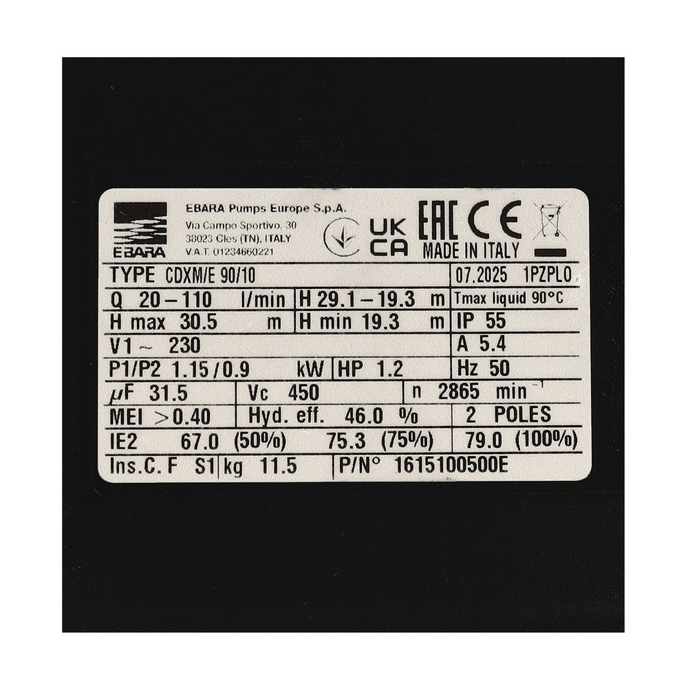 EBARA CDXM-E 90-10 (IE2) ปั๊มหอยโข่งสแตนเลส ใบพัดเดี่ยว 0-9 KW 230V_5