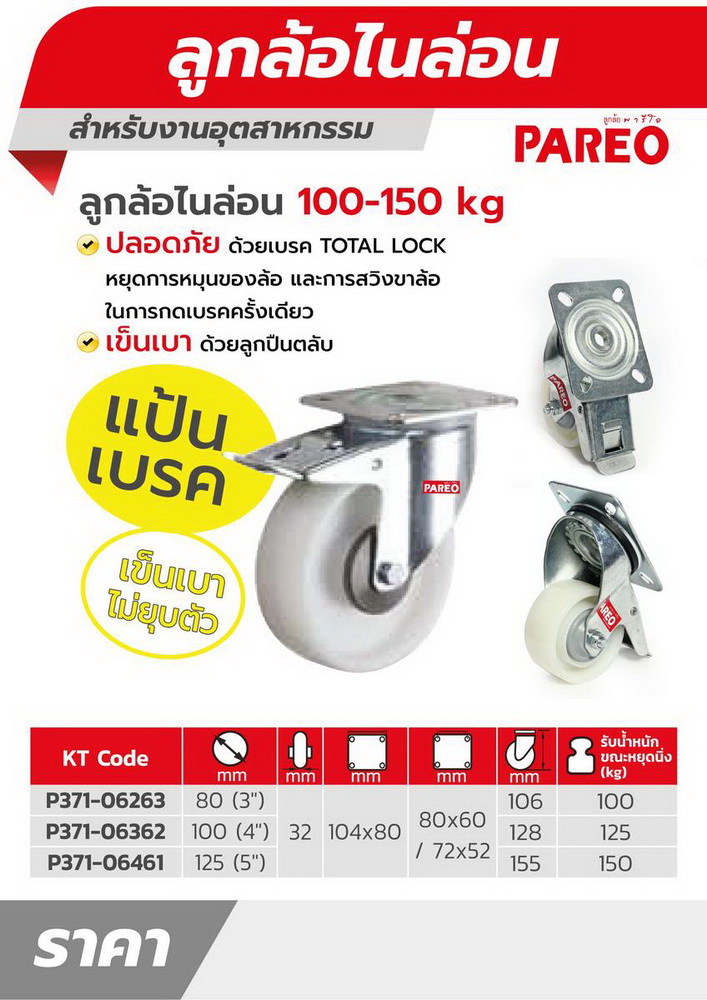 ลูกล้อไนล่อน แป้นเบรค ขนาด 80MM_3