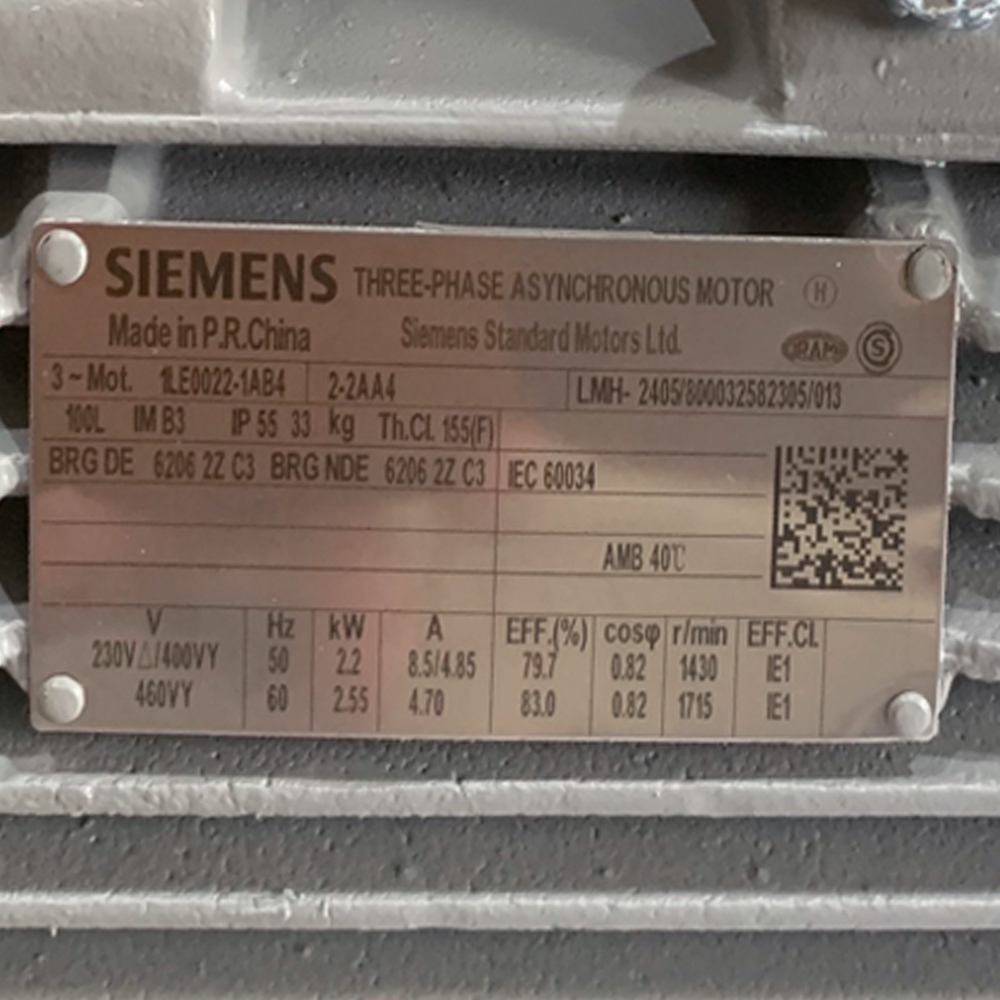 SIEMENS 1LE0022 มอเตอร์ขาตั้ง เฟรมเหล็กหล่อ 3HP 4 Pole 380v_dw