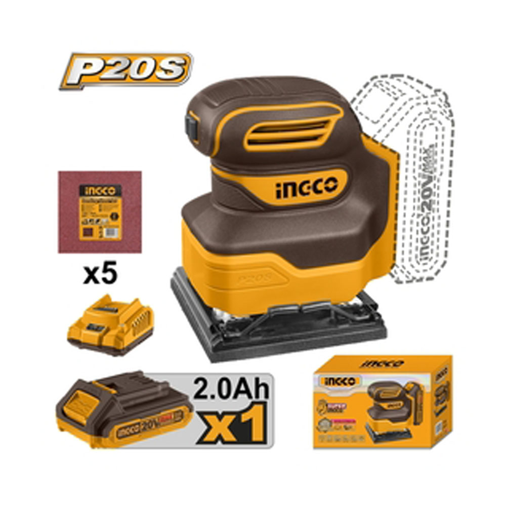 INGCO CSHSLI20141 เครื่องขัดกระดาษทรายเหลี่ยมไร้สาย