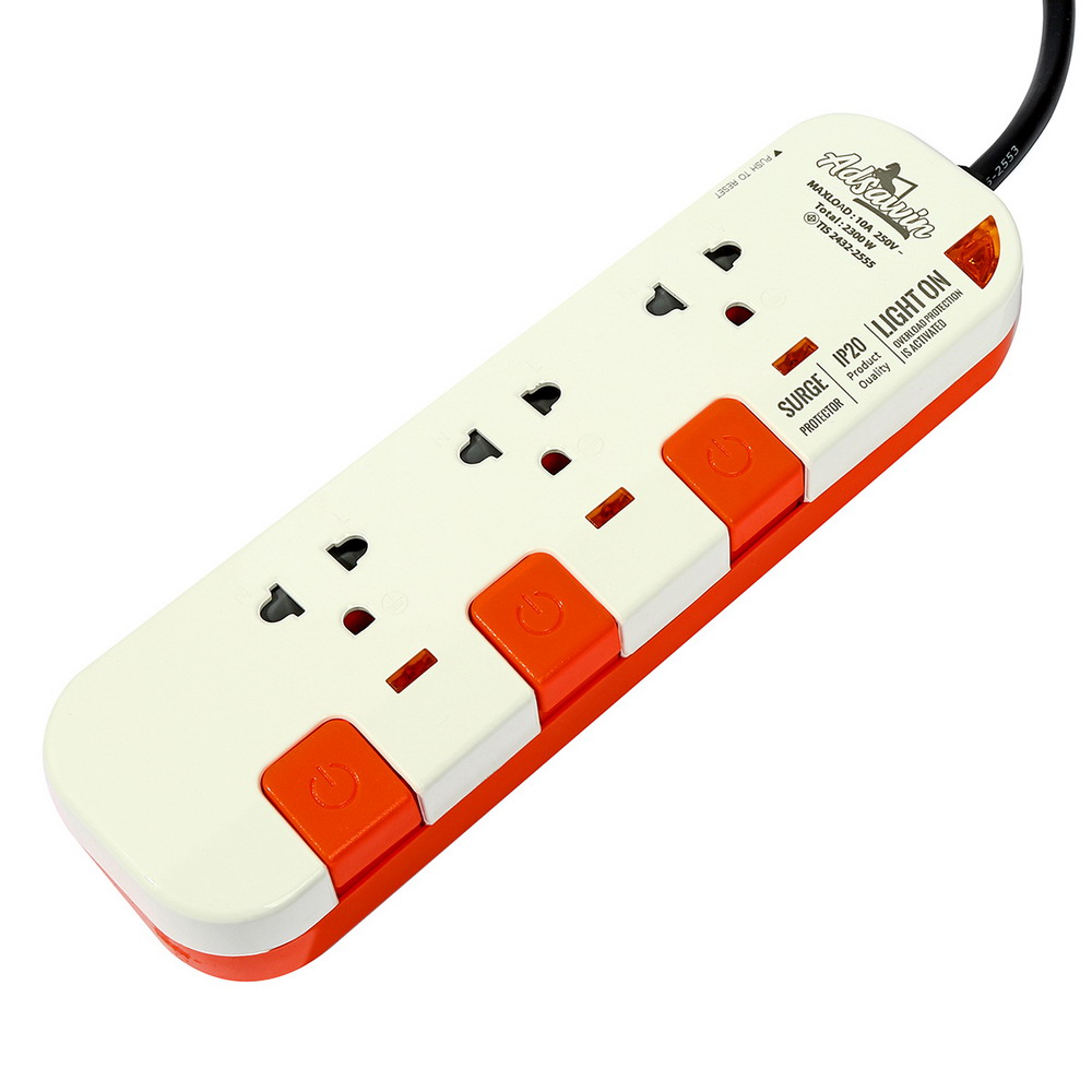 ADSAWIN WL3375-5M ปลั๊กไฟ 3 ช่องเสียบ 3 สวิตซ์ปิด-เปิด 10Aสายไฟ 5M_1