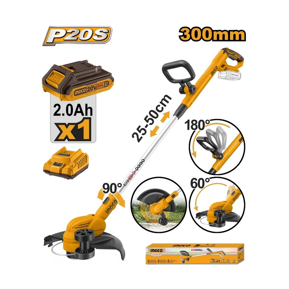 INGCO CGTLI203285 เครื่องเล็มหญ้าสายเอ็น 20V 300MM_5