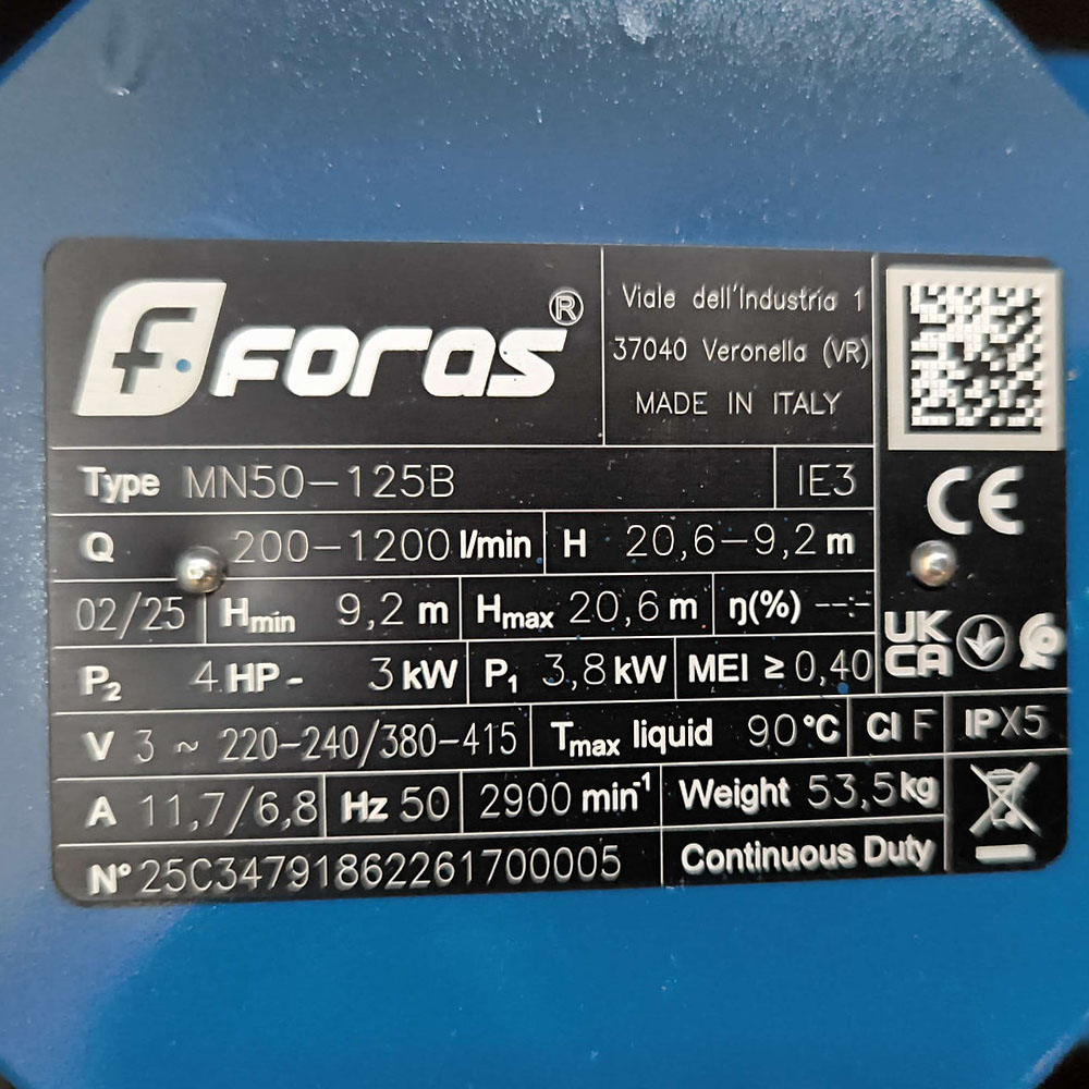 FORAS MN50-125B ปั๊มน้ำหอยโข่ง หน้าแปลน 4HP 380V_02