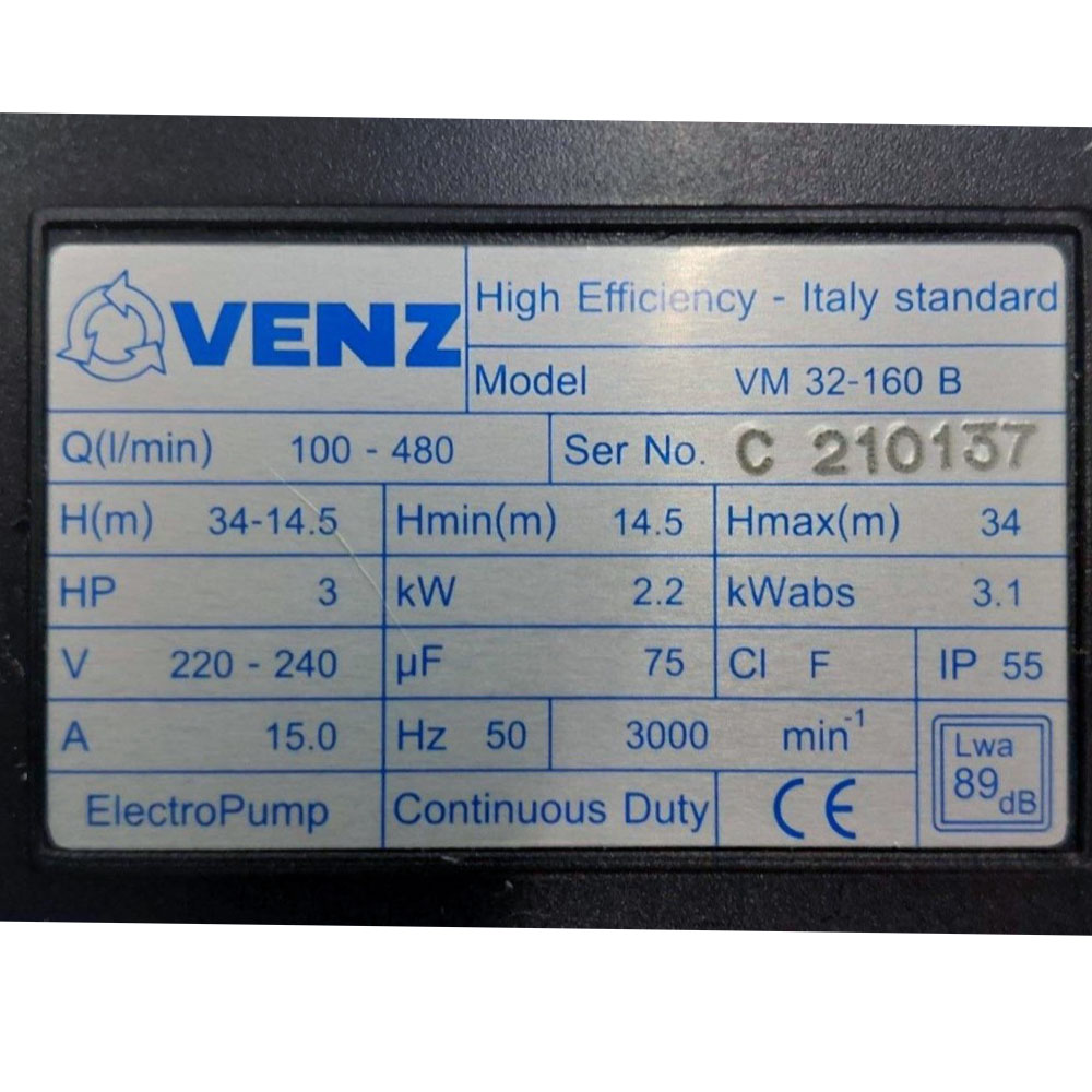 VENZ VM32-160B ปั๊มหอยโข่งหน้าแปลน 3HP 220V_01