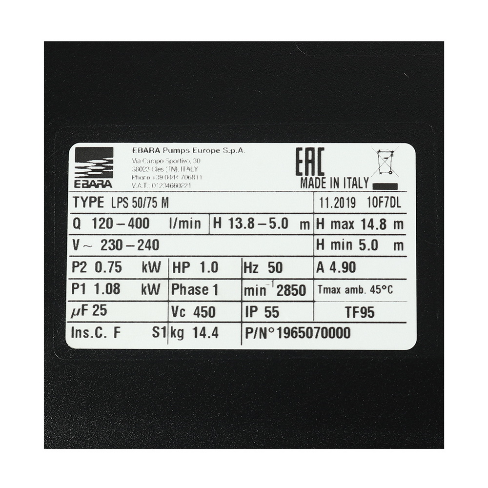 EBARA LPS 50-75M ปั๊มแสตนเลส IN-LINE 0-75KW 220V_1