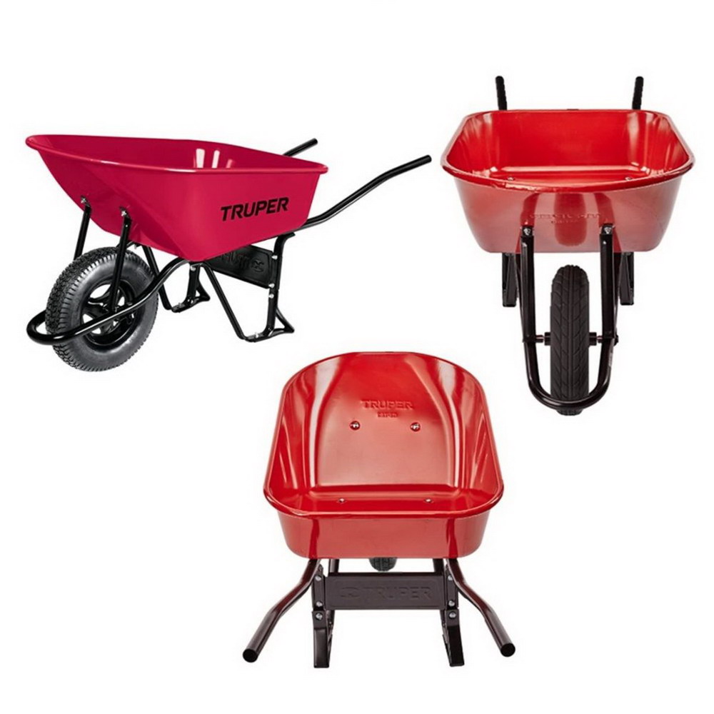 TRUPER 11776 รถเข็นปูน ถาดเหล็ก สีแดง 6-3 ฟุต ล้อยางลม_4