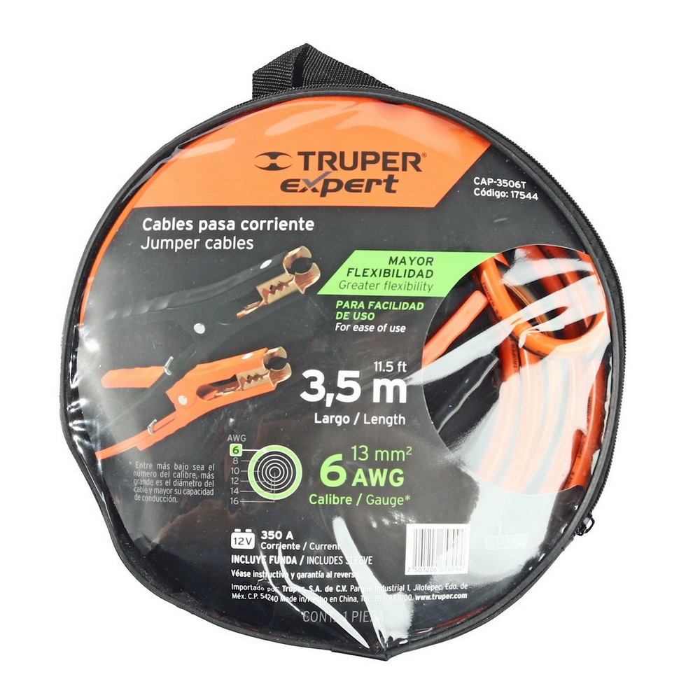 TRUPER 17544 สายพ่วงแบตเตอรี่รถยนต์ 6 AWG ยาว 3 เมตร พร้อมกระเป๋าแบบหูหิ้ว_2