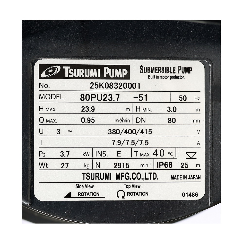 TSURUMI 80PU23-7 ปั๊มดูดโคลน 3HP 380V ท่อ 3 นิ้ว_1