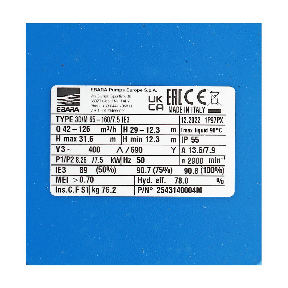EBARA 3D 65-160-7-5 ปั๊มน้ำหอยโข่งเหล็กหล่อ 10HP 380V_3