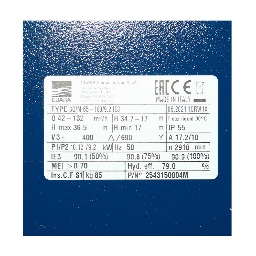 EBARA 3D 65-160-9-2 ปั๊มน้ำหอยโข่งเหล็กหล่อ 12-5HP_3