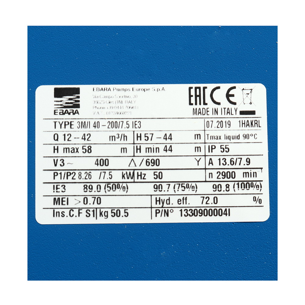 EBARA 3M 40-200-7-5 ปั๊มน้ำหอยโข่งแสตนเลส 10HP 380V_3