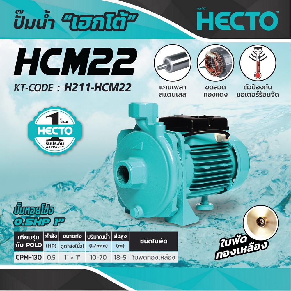 HECTO HCM22 ปั๊มหอยโข่ง 0-5 HP 220V ท่อ 1X1 นิ้ว_5
