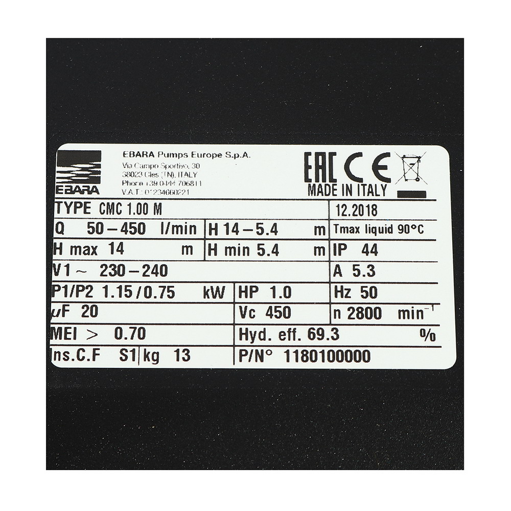 EBARA CMC-1-00M ปั๊มหอยโข่ง 1HP 220V ท่อส่ง 2 นิ้ว x 2 นิ้ว_4