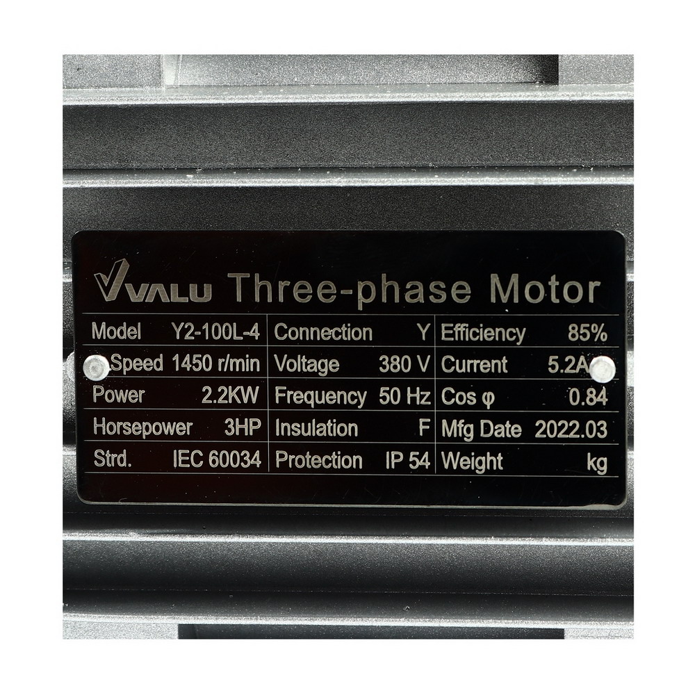 VALU Y2-100L-4 มอเตอร์อลูมิเนียมขาตั้ง 3HP 380V 4Pole IP54 Class F_3