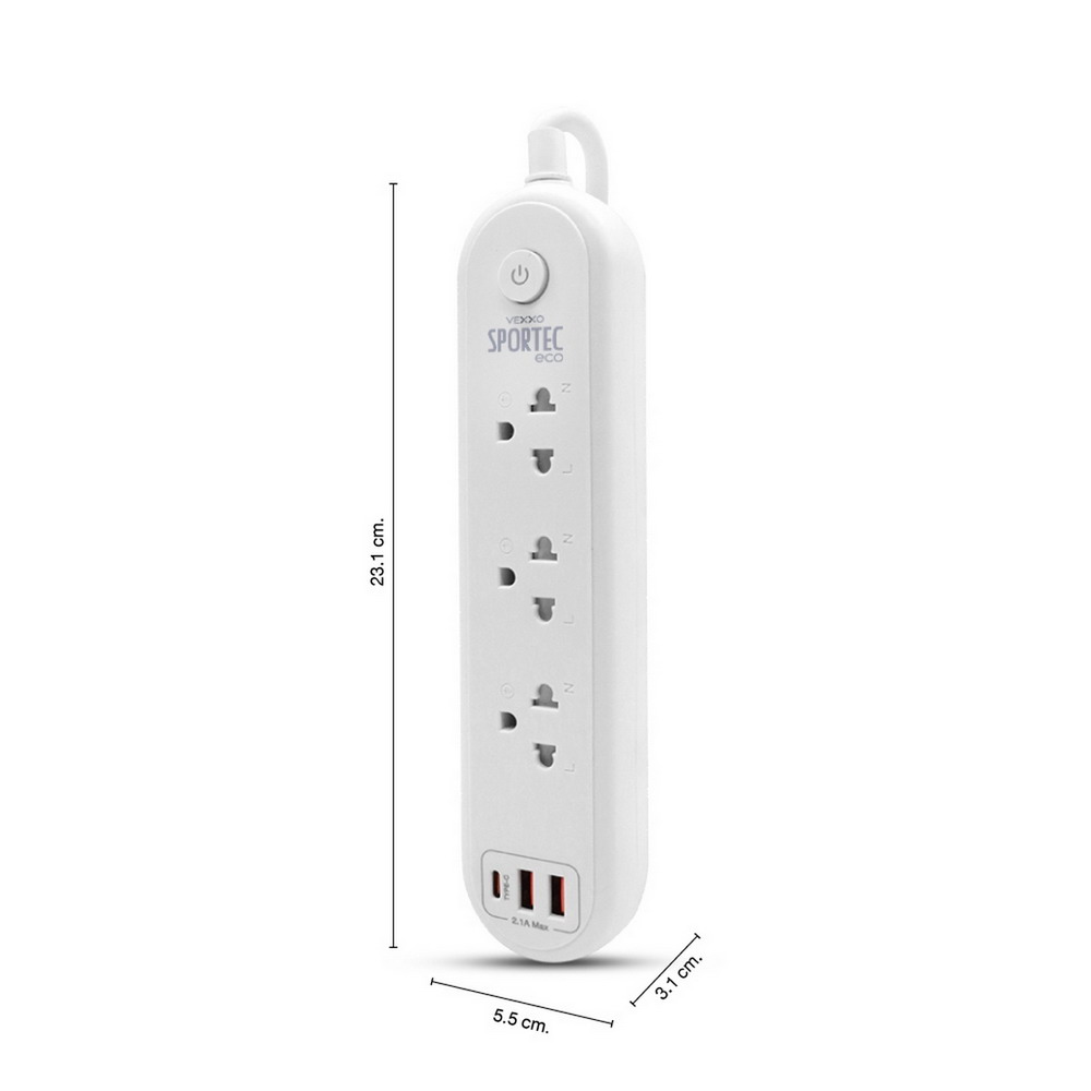 VEXXO EC-131C ปลั๊กรางไฟ 3ช่อง 1สวิตช์ 2USB ยาว 3เมตร_1
