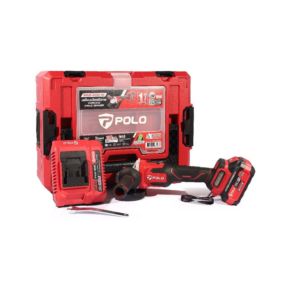 POLO PAG-202-D1 เครื่องเจียร์ไร้สาย 4 นิ้ว 20V-BL พร้อมแบต_2