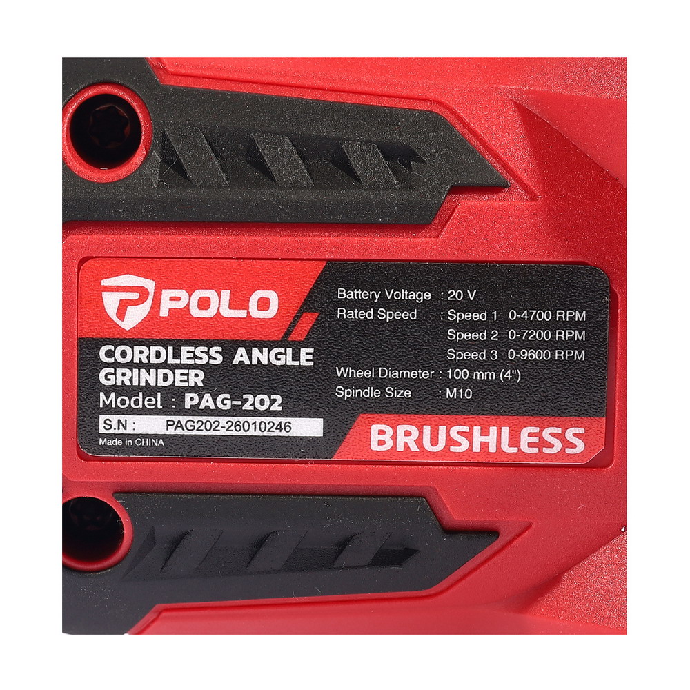 POLO PAG-202-D1 เครื่องเจียร์ไร้สาย 4 นิ้ว 20V-BL พร้อมแบต_7