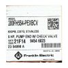 Label for a Franklin Electric motor part: Model 20FH3S4-PEXBCV, 5 HP pump end with check valve; date code 21F14; S/N 21F14-23-04898A; barcode and QR code visible.