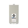 Tall gray electrical enclosure with a safety warning label on the front and a mounting tab at the top edge.