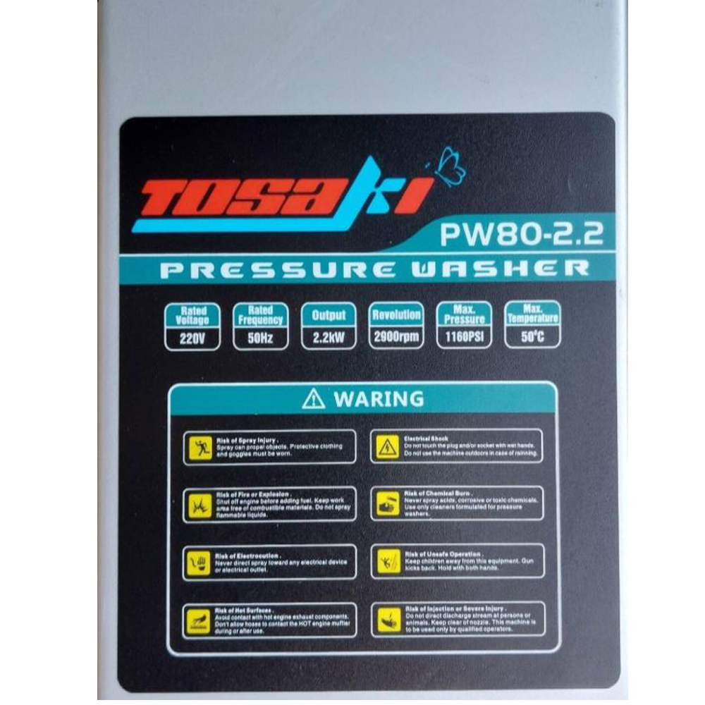 TOSAKI PW-80-2-2 เครื่องฉีดน้ำแรงดันสูง 2.2KW 220V 80 บาร์_01